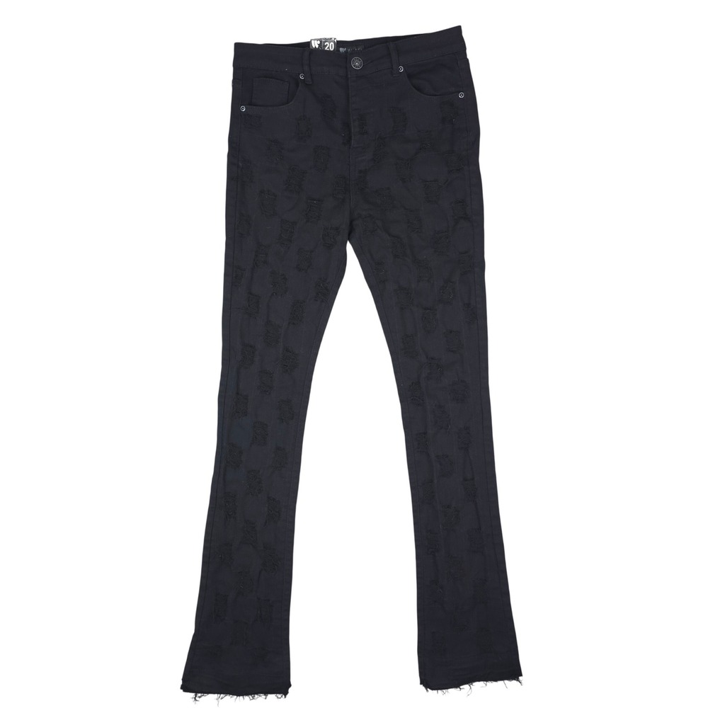 Waimea Stacked Fit Jeans Women 30x34 Black Distressed Raw Hem Emo Goth